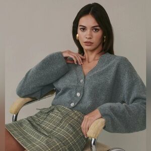 Reformation XS Val Regenerative Wool Cardigan Gray Embellished Buttons
